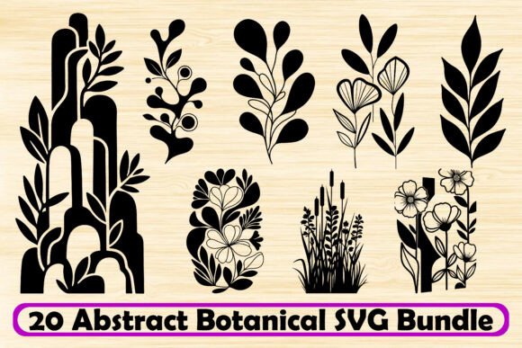 20 Abstract Botanical Silhouette Bundle for Graphics and Illustrations