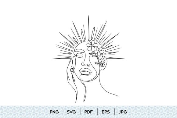 Abstract Sun Face Line Art Graphics