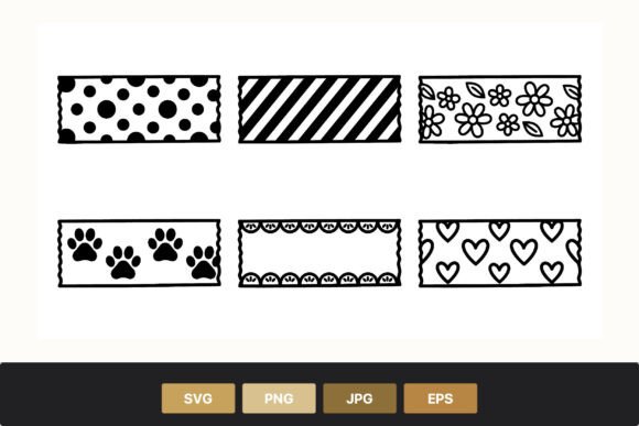 Black and White Washi Tape Strips for Graphic Design