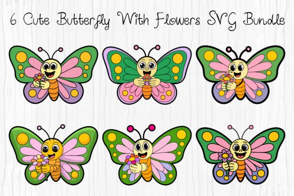 Cute Butterfly with Flowers SVG Bundle