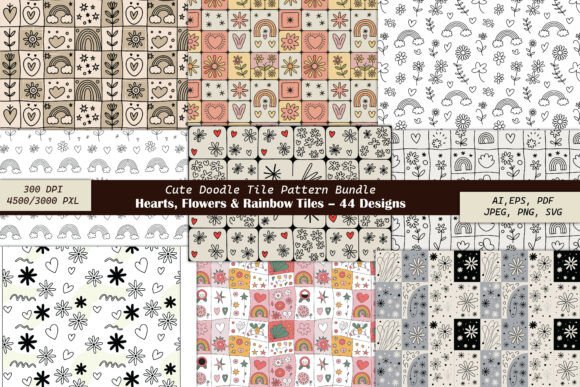 Cute Doodle Tile Pattern Bundle for Branding and Packaging