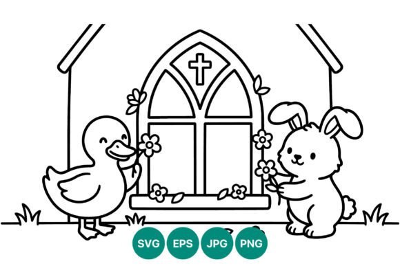 Duck Bunny Easter Church Flowers Vector Graphics