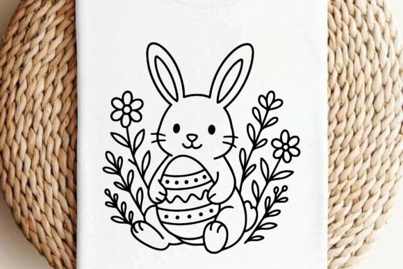 Easter Bunny with Egg and Flowers Graphics