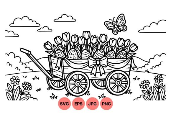 Easter Wagon Tulip Clipart for Local Business Branding