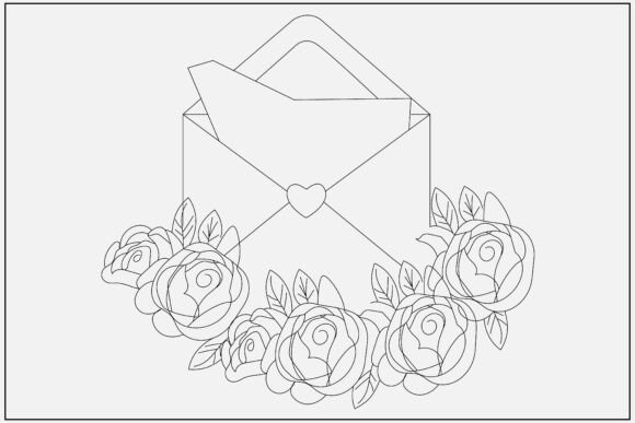 Envelope With Roses And Hearts Line Art Graphics