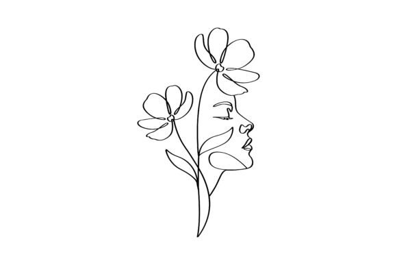 Flower Woman Face Line Art for Branding and Graphics