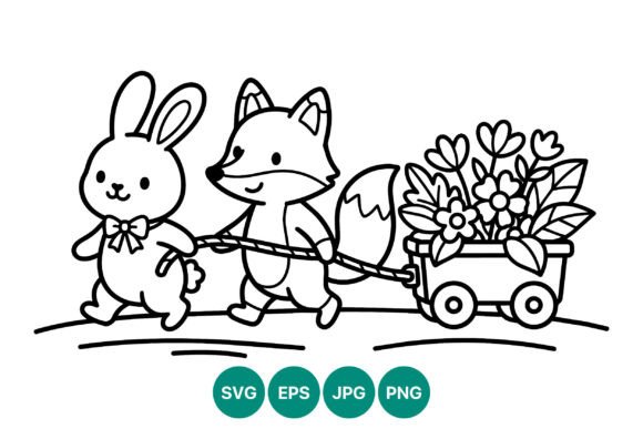 Fox Pulling Wagon with Flowers and Graphics