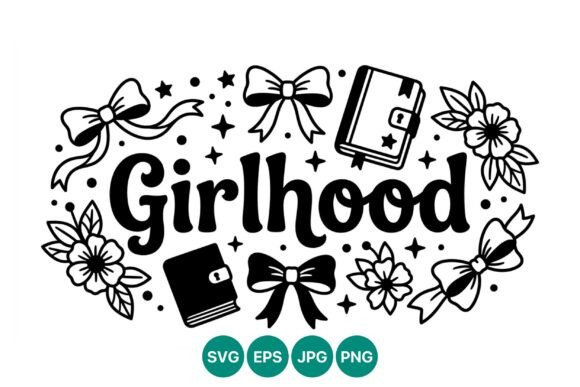 GirlhoodText Bows Flowers Graphics for Editorial and Web Use