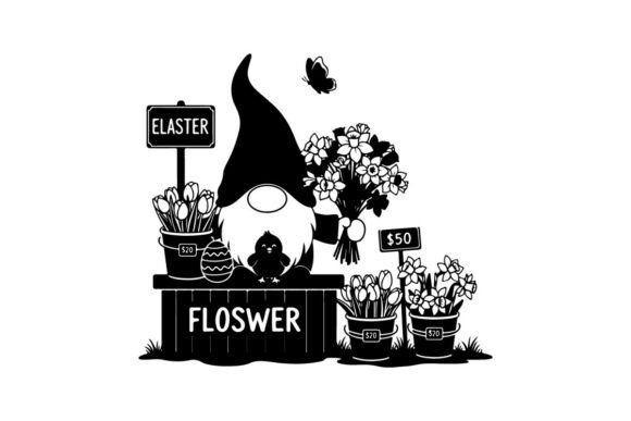 Gnome Selling Flowers and Art Supplies I Graphics
