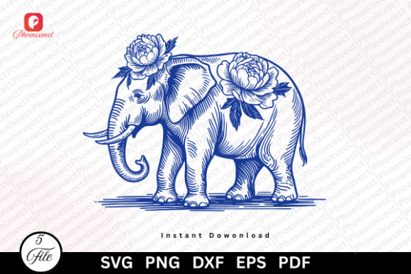 Hand Drawn Botanical Elephant SVG PNG for Crafting and Design