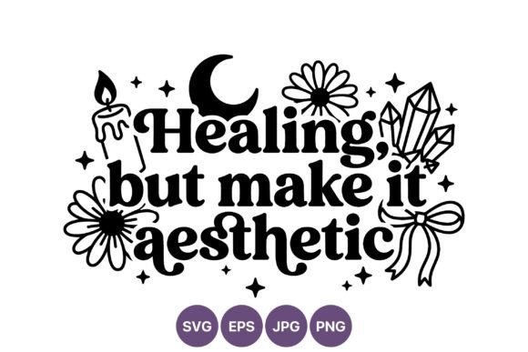 Healing Phrase with Moon Candle Flowers Graphics