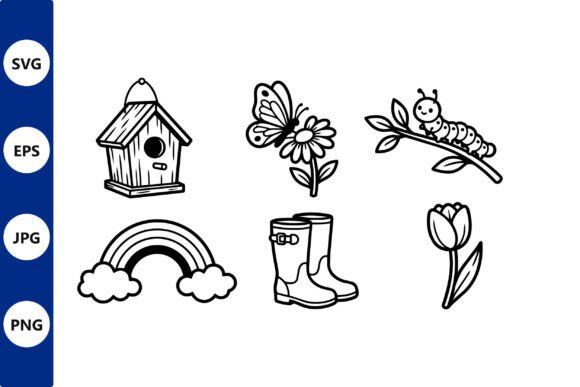 Line Art Set with Birdhouse Branch for Branding and Illustrations