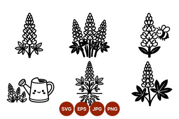 Lupine Flower Line Art Vector Graphics
