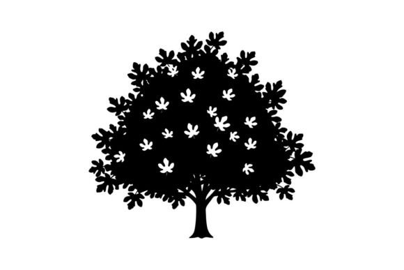 Minimalist Black Tree with White Flowers