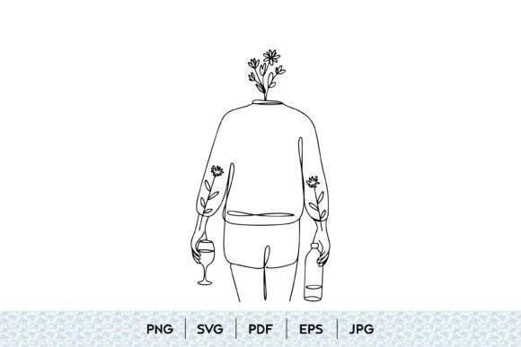 Minimalist Figure with Flowers and Wine Graphics