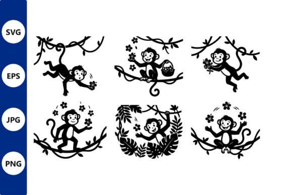 Monkeys in Vines Vector Art Graphics