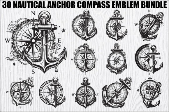 Nautical Anchor Compass Bundle Graphics