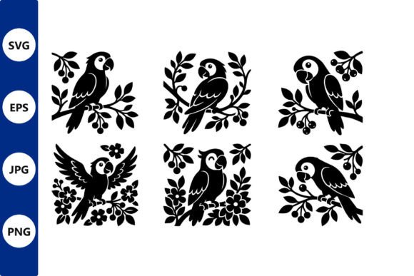 Parrot Silhouettes on Branches Graphics