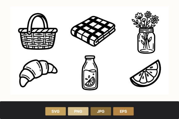 Picnic Basket Flowers Blanket Vector Graphics