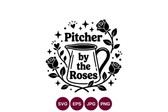 Pitcher by the Roses Black White Vector