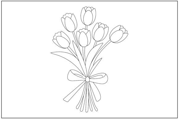 Tulip Flowers Butterfly Line Art Graphics