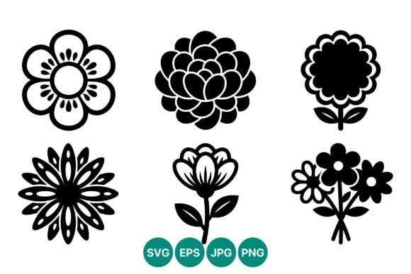 Vector Art Set Flowers Black White Graphics
