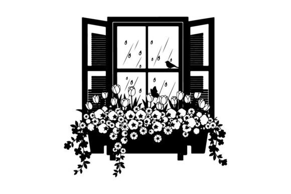 Window with Flowers Graphics for Crafting